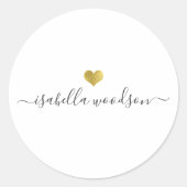 Modern Gold Heart Script Name  Ronde Sticker (Voorkant)