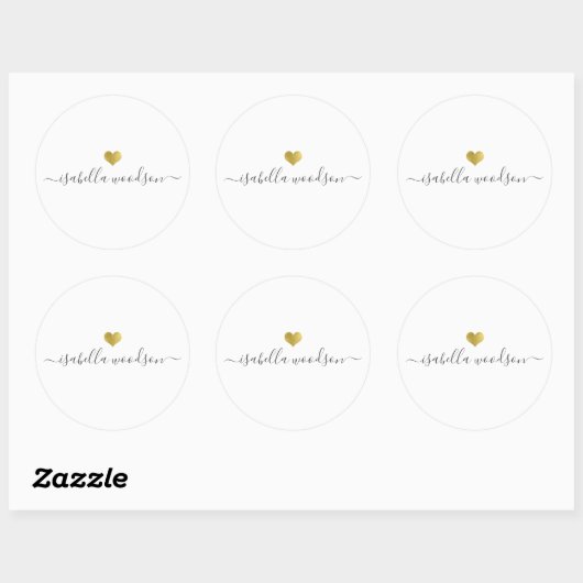 Modern Gold Heart Script Name  Ronde Sticker (Vel)