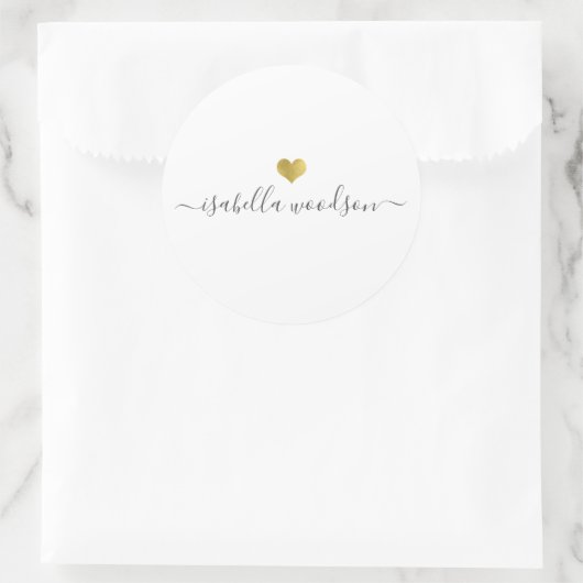 Modern Gold Heart Script Name Ronde Sticker (Tas)