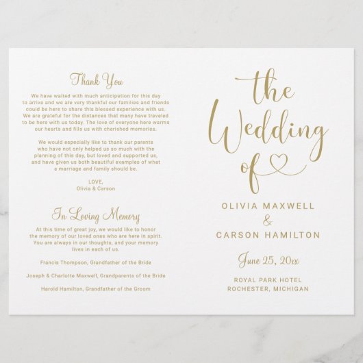 Modern Gold Heart Script Wedding Ceremony (Voorkant)