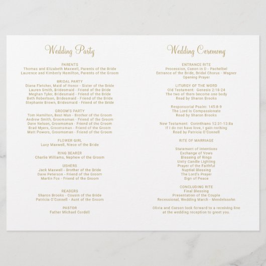 Modern Gold Heart Script Wedding Ceremony (Achterkant)