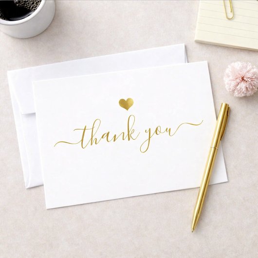 Modern Gold Heart Thank You Script Kaart