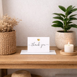 Modern Gold Heart Thank You Script Kaart