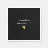 Modern Gold Heart Trouwpapier Servetten - Zwart (Voorkant)