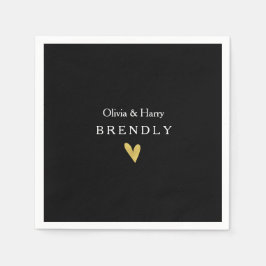 Modern Gold Heart Trouwpapier Servetten - Zwart