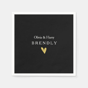 Modern Gold Heart Trouwpapier Servetten - Zwart