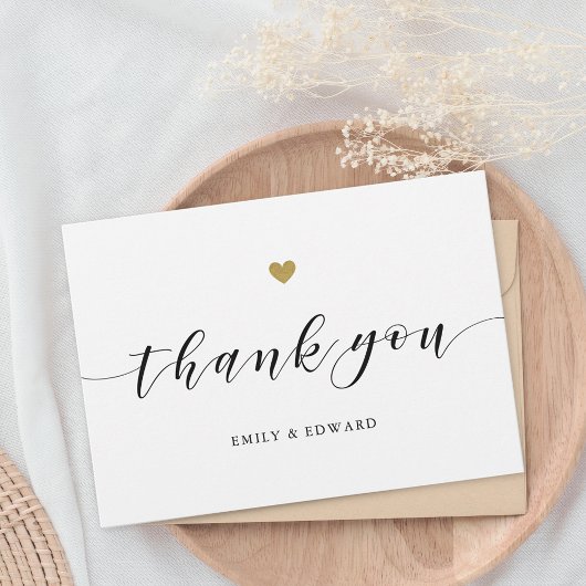 Modern Gold Heart Wedding Bedankkaart