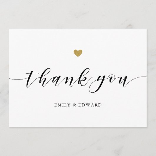 Modern Gold Heart Wedding Bedankkaart (Voorkant)