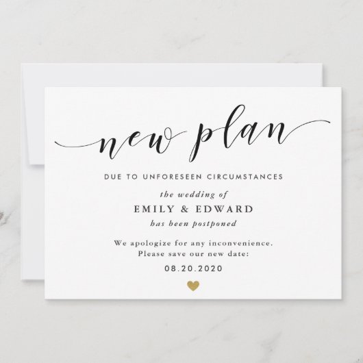 Modern Gold Heart Wedding Update Kaart (Voorkant)