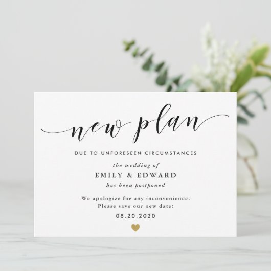 Modern Gold Heart Wedding Update Kaart (Staand voorkant)