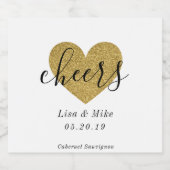 Modern Gold Heart Wedding Vrijgezellenfeest Sparkling Wijnetiket (Enkel label)