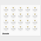 Modern Gold Heart White Wedding BEWAAKT DE DATUM Ronde Sticker (Vel)