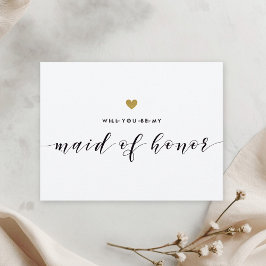 Modern Gold Hearts Be My Maid of Honor Uitnodiging Briefkaart