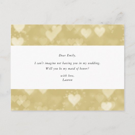 Modern Gold Hearts Be My Maid of Honor Uitnodiging Briefkaart (Achterkant)