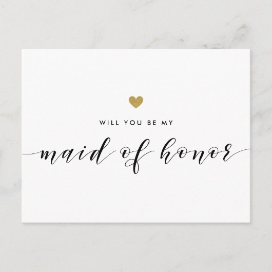 Modern Gold Hearts Be My Maid of Honor Uitnodiging Briefkaart (Voorkant)