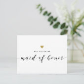 Modern Gold Hearts Be My Maid of Honor Uitnodiging Briefkaart (Staand voorkant)