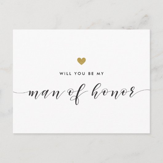 Modern Gold Hearts Be My Man of Honor Invitation Uitnodiging Briefkaart (Voorkant)
