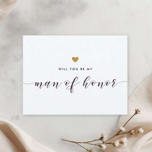 Modern Gold Hearts Be My Man of Honor Invitation Uitnodiging Briefkaart