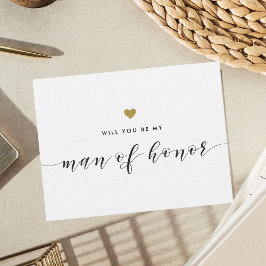 Modern Gold Hearts Be My Man of Honor Invitation Uitnodiging Briefkaart