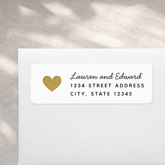 Modern Gold Hearts Wedding Return Address Etiket