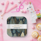 Modern Gold Holiday Forest Gepersonaliseerde Kerst Papieren Bordje (Feest)