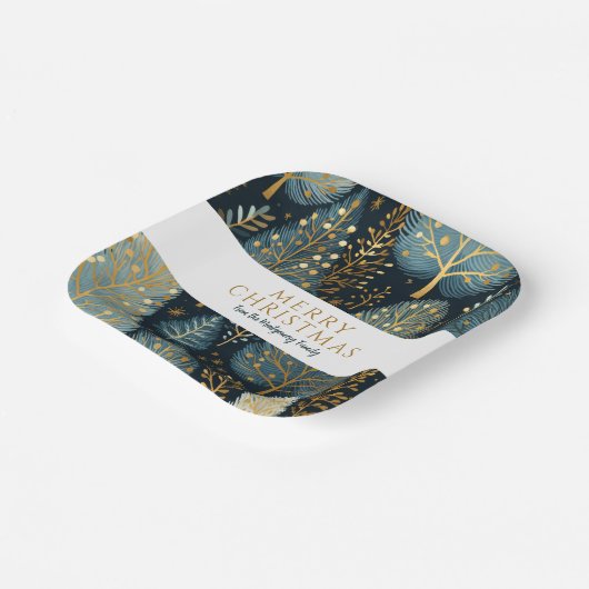 Modern Gold Holiday Forest Gepersonaliseerde Kerst Papieren Bordje (Gebogen)