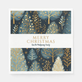 Modern Gold Holiday Forest Gepersonaliseerde Kerst Servet