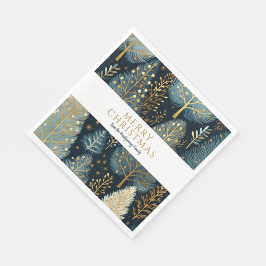 Modern Gold Holiday Forest Gepersonaliseerde Kerst Servet (Hoek)