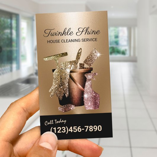 Modern Gold House Cleaning Service Housekeeping Visitekaartje