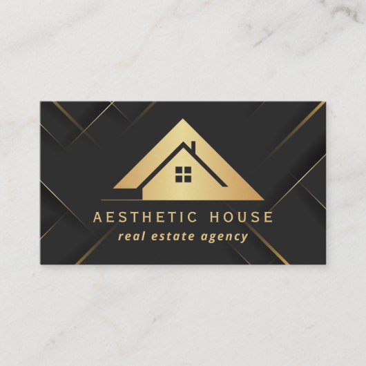 Modern Gold House Logo Real Estate Realtor black Visitekaartje (Voorkant)