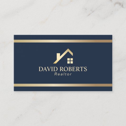 Modern Gold House Logo Real Estate Realtor Navy Visitekaartje (Voorkant)