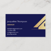 Modern Gold House Logo Real Estate Realtor Navy Visitekaartje (Achterkant)