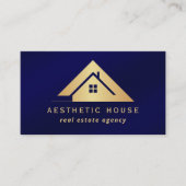 Modern Gold House Logo Real Estate Realtor Navy Visitekaartje (Voorkant)