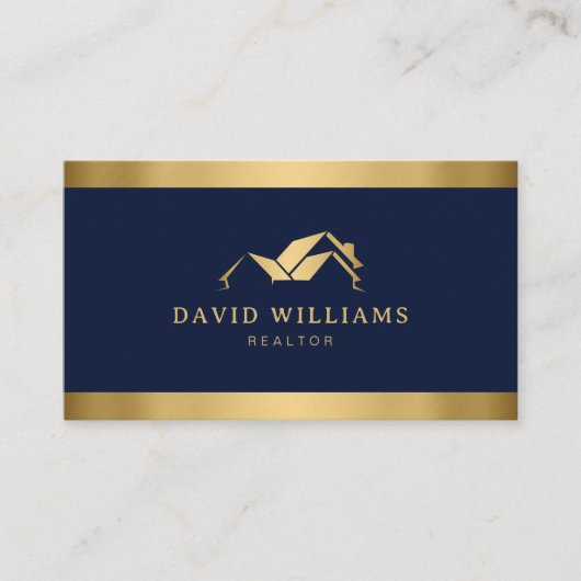 Modern Gold House Logo Vastgoed Navy Blue Visitekaartje (Voorkant)