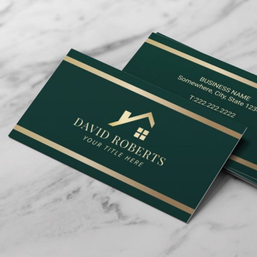 Modern Gold House Real Estate Realtor Dark Green Visitekaartje