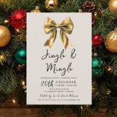 Modern Gold Jingle & Mingle Christmas Party Bow Kaart