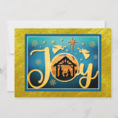 Modern Gold "JOY" Nativity Silhouette Christmas Feestdagenkaart (Voorkant)