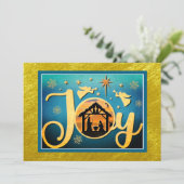 Modern Gold "JOY" Nativity Silhouette Christmas Feestdagenkaart (Staand voorkant)