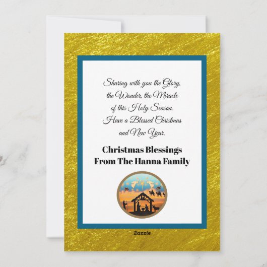 Modern Gold "JOY" Nativity Silhouette Christmas Feestdagenkaart (Achterkant)