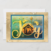 Modern Gold "JOY" Nativity Silhouette Christmas Feestdagenkaart (Voorkant)