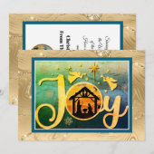 Modern Gold "JOY" Nativity Silhouette Christmas Feestdagenkaart (Voorkant / Achterkant)