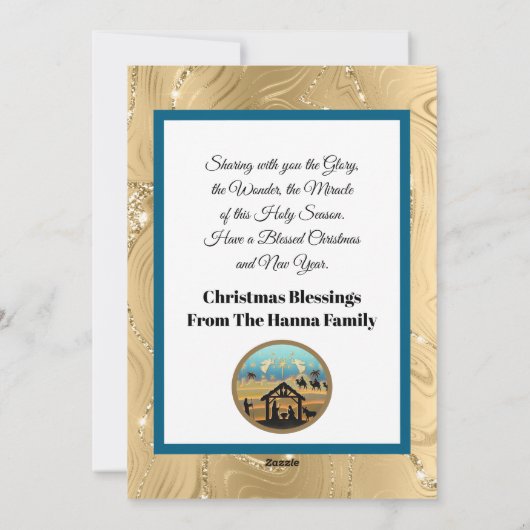 Modern Gold "JOY" Nativity Silhouette Christmas Feestdagenkaart (Achterkant)