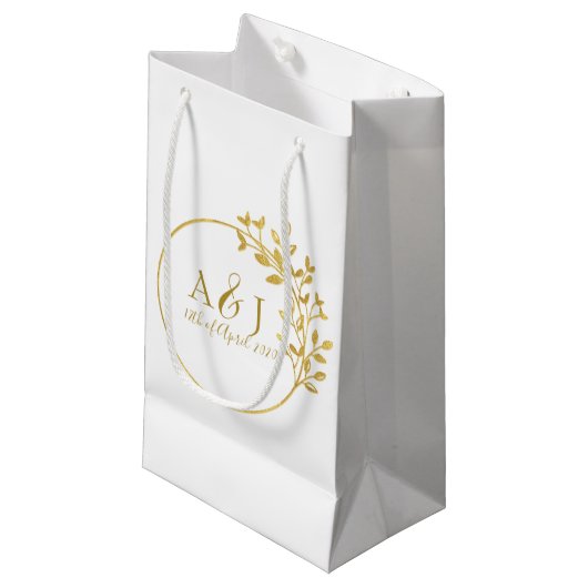 Modern Gold Laurel Wreath Monogram Wedding Logo Klein Cadeauzakje (Voorkant Gekanteld)