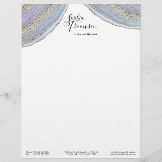 Modern Gold Lavender Geode Agate - Letterhead Briefhoofd (Voorkant)