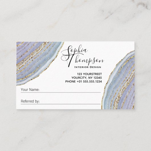 Modern Gold Lavender Geode Agate - Referral Kaart (Achterkant)
