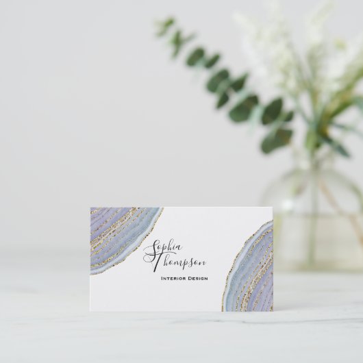 Modern Gold Lavender Geode Agate - Visitekaartje (Staand voorkant)
