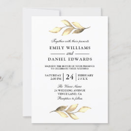 Modern Gold Leaf Elegant Wedding Invite Kaart