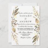 Modern Gold Leaf Fern Wreath Wedding Invite Kaart (Voorkant)