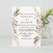 Modern Gold Leaf Fern Wreath Wedding Invite Kaart (Staand voorkant)