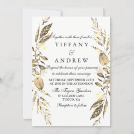 Modern Gold Leaf Fern Wreath Wedding Invite Kaart